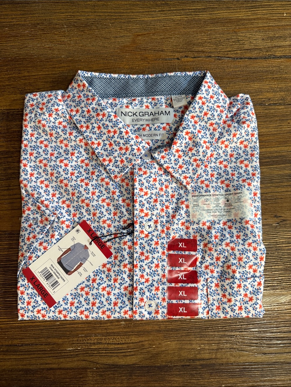 Nick Graham Men's White Floral Button-Down Shirt - XL